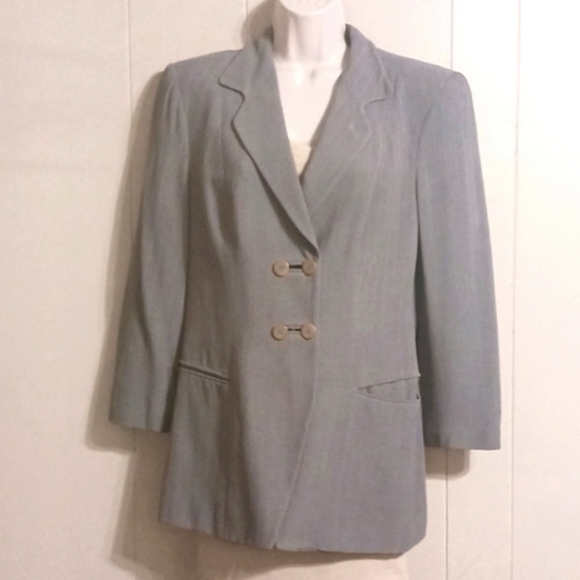 GIORGIO ARMANI Gray and White Pinstriped Blazer Double Breasted size 8 - Picture 1 of 7